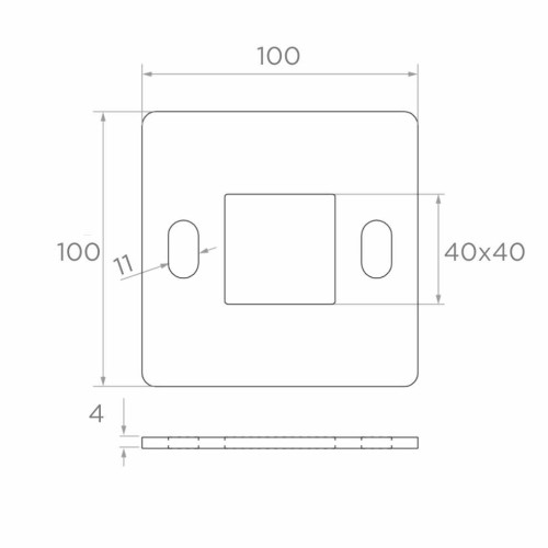 Geländerpfostensockel zum Schweißen 100×100 mm – Edelstahl AISI 304, System 40×40 001-162 (2)