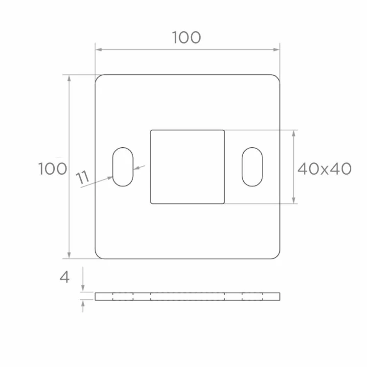 Geländerpfostensockel zum Schweißen 100×100 mm – Edelstahl AISI 304, System 40×40 001-162 (2)