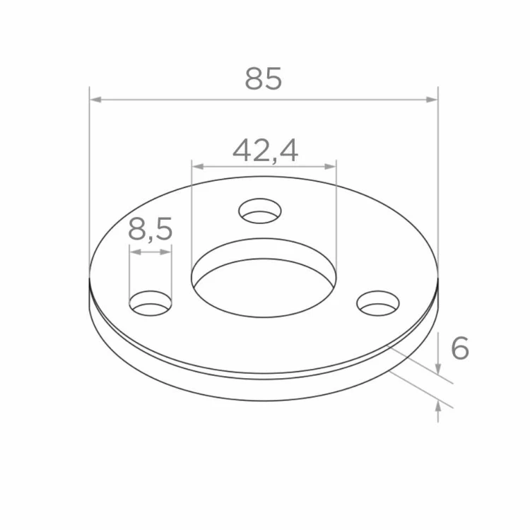 Geländerpfosten-Grundplatte zum Schweißen Ø 85 mm – Edelstahl AISI 304 satiniert, System 42,4 001-188 (2)