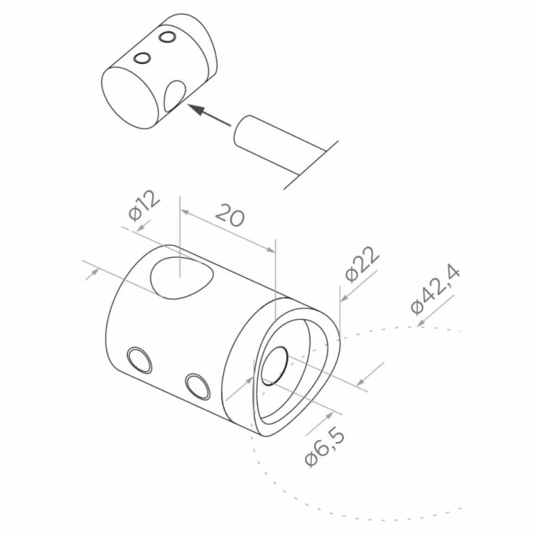 PSG Eckpfosten für Geländer aus Edelstahl AISI 304 ø42,4 mm H1060 mm mit Halterungen für Stäbe ø12 mm 001-206 (5)